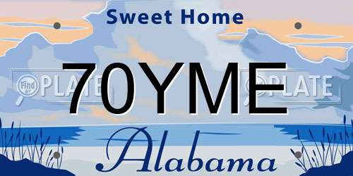 70YME Alabama License Plate