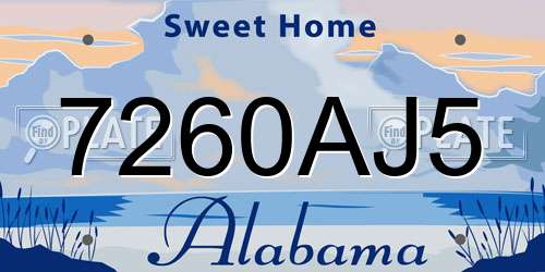 7260AJ5 Alabama License Plate