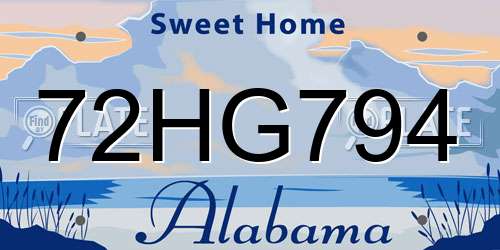 72HG794 Alabama License Plate