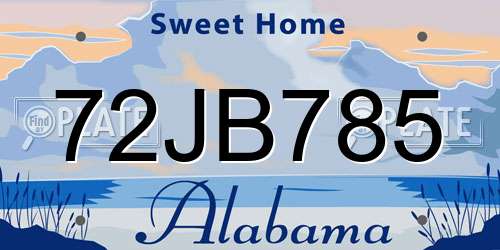 72JB785 Alabama License Plate