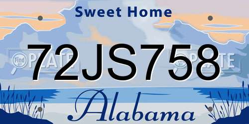 72JS758 Alabama License Plate