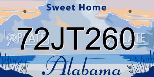 72JT260 Alabama License Plate