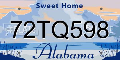 72TQ598 Alabama License Plate
