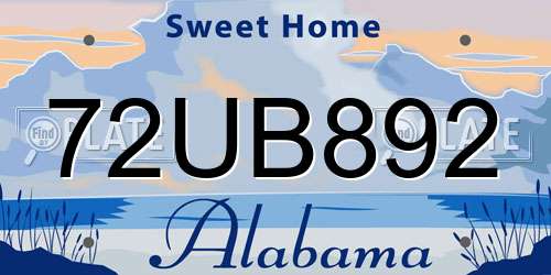 72UB892 Alabama License Plate