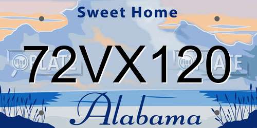 72VX120 Alabama License Plate