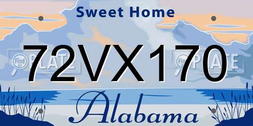 72VX170 Alabama License Plate
