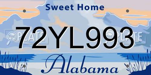 72YL993 Alabama License Plate