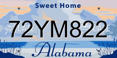 72YM822 Alabama License Plate
