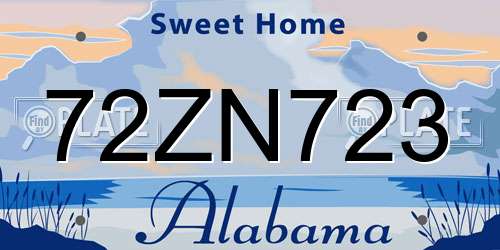 72ZN723 Alabama License Plate