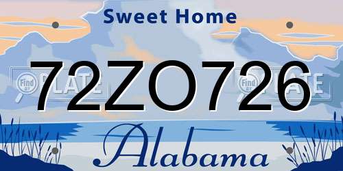 72ZO726 Alabama License Plate