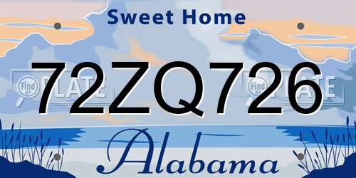 72ZQ726 Alabama License Plate