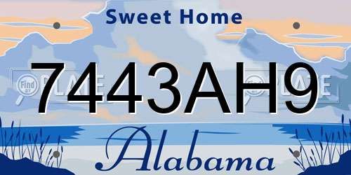 7443AH9 Alabama License Plate