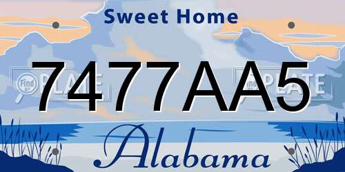 7477AA5 Alabama License Plate