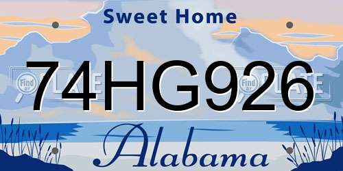 74HG926 Alabama License Plate