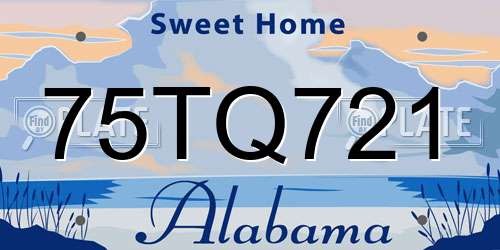 75TQ721 Alabama License Plate