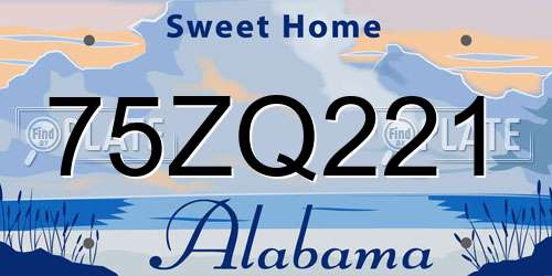 75ZQ221 Alabama License Plate
