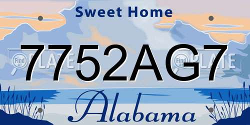 7752AG7 Alabama License Plate