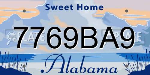 7769BA9 Alabama License Plate