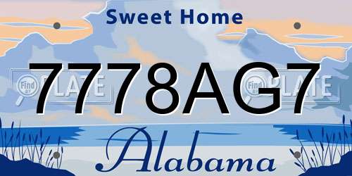 7778AG7 Alabama License Plate