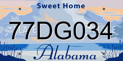 77DG034 Alabama License Plate