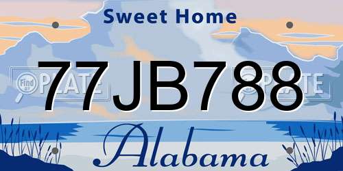77JB788 Alabama License Plate
