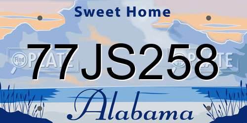 77JS258 Alabama License Plate
