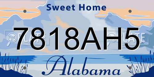 7818AH5 Alabama License Plate