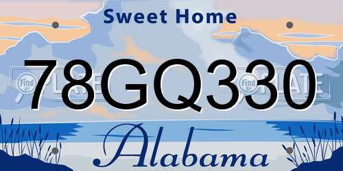 78GQ330 Alabama License Plate