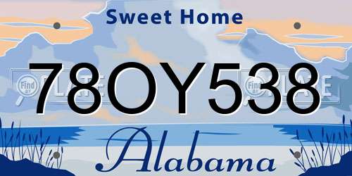 78OY538 Alabama License Plate
