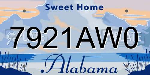 7921AW0 Alabama License Plate