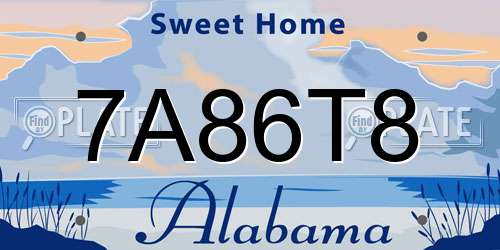 7A86T8 Alabama License Plate