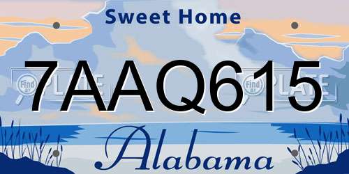 7AAQ615 Alabama License Plate