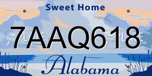 7AAQ618 Alabama License Plate