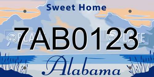 7AB0123 Alabama License Plate