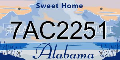 7AC2251 Alabama License Plate