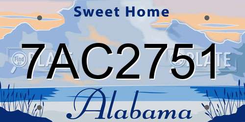 7AC2751 Alabama License Plate