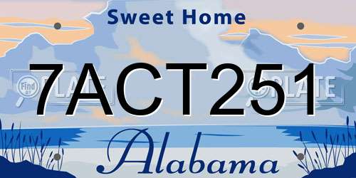 7ACT251 Alabama License Plate