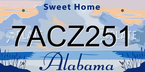 7ACZ251 Alabama License Plate