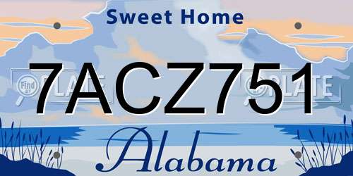 7ACZ751 Alabama License Plate