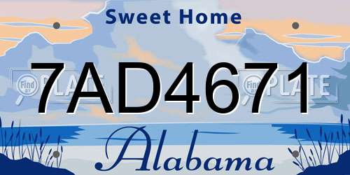 7AD4671 Alabama License Plate
