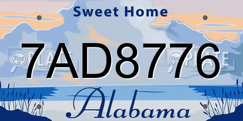 7AD8776 Alabama License Plate
