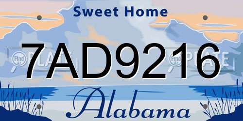 7AD9216 Alabama License Plate