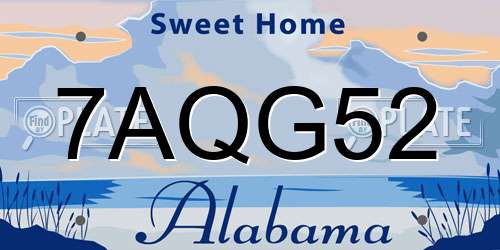 7AQG52 Alabama License Plate