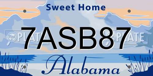 7ASB87 Alabama License Plate