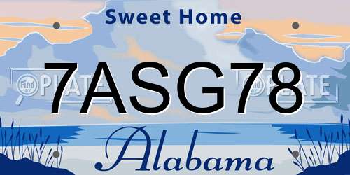 7ASG78 Alabama License Plate