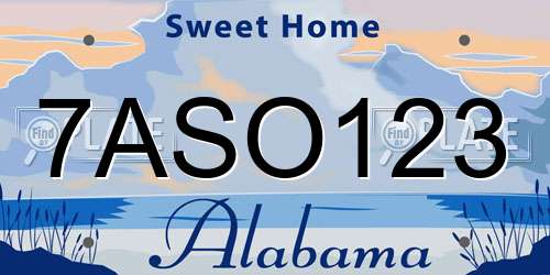 7ASO123 Alabama License Plate