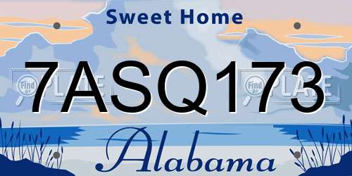 7ASQ173 Alabama License Plate