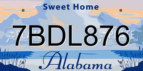 7BDL876 Alabama License Plate