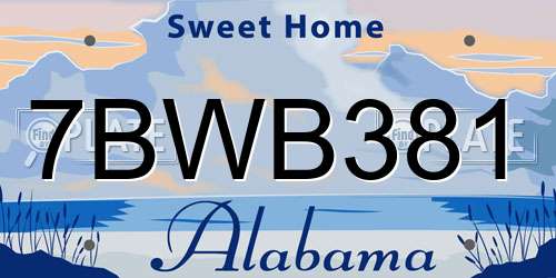 7BWB381 Alabama License Plate