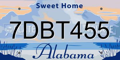 7DBT455 Alabama License Plate